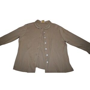 April Cornell‎ Womens Button Up Top Tan Embellished Collar Size L